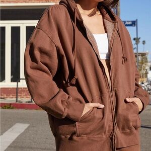 Brandy Melville Christy oversized brown zip up